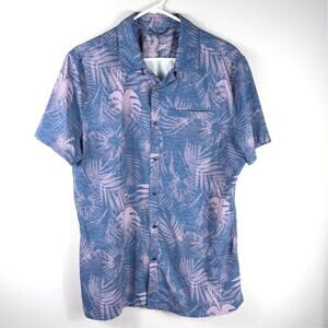 All in Motion Button Up Shirt Mens Large Blue Purple Palm Print Short Sleeve